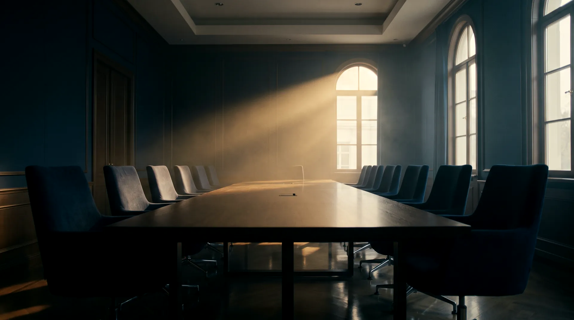 Sala de reuniões do escritório em luz de fim de tarde